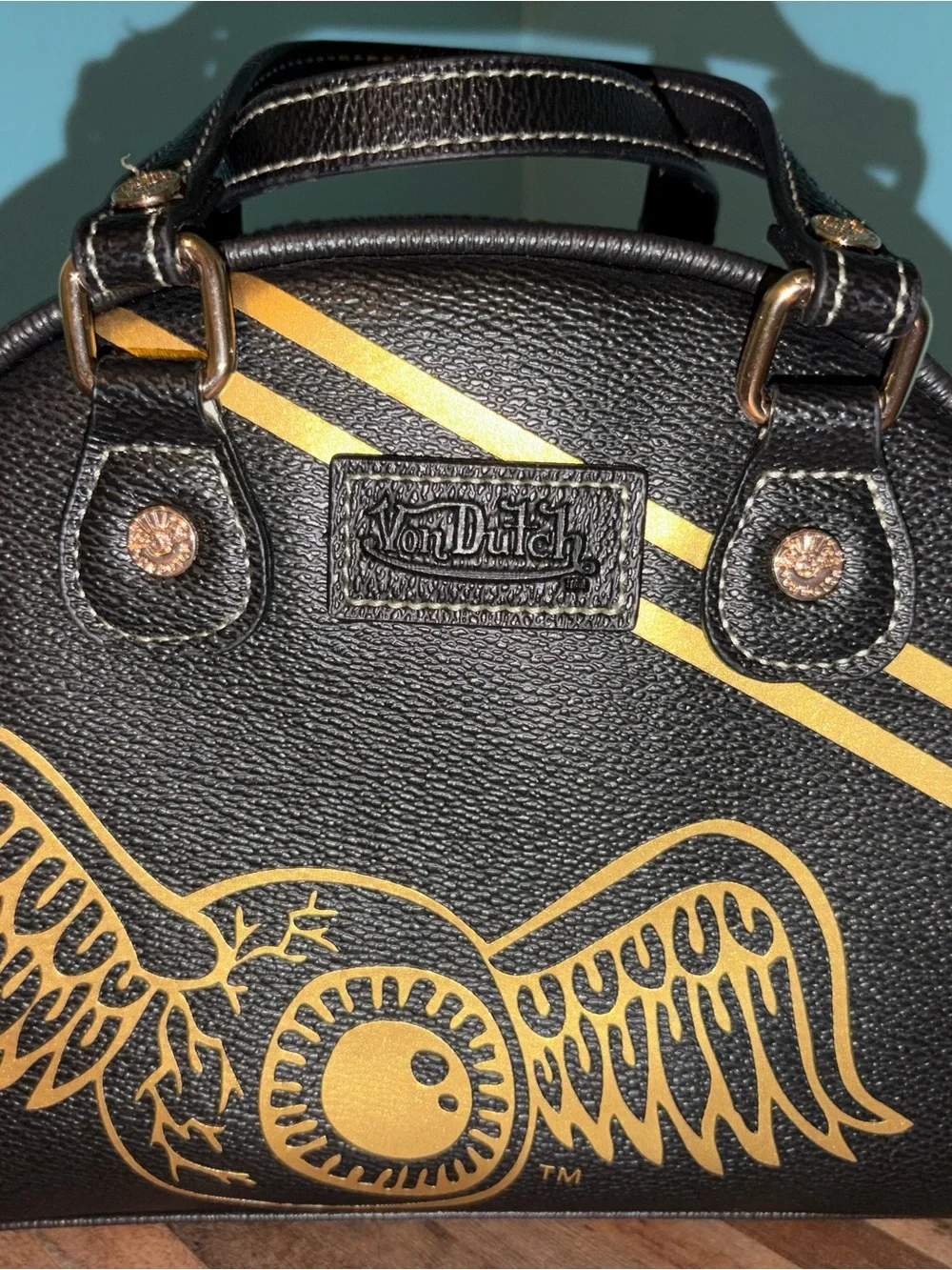 Von Dutch Black Bowling Bag with Gold Logo